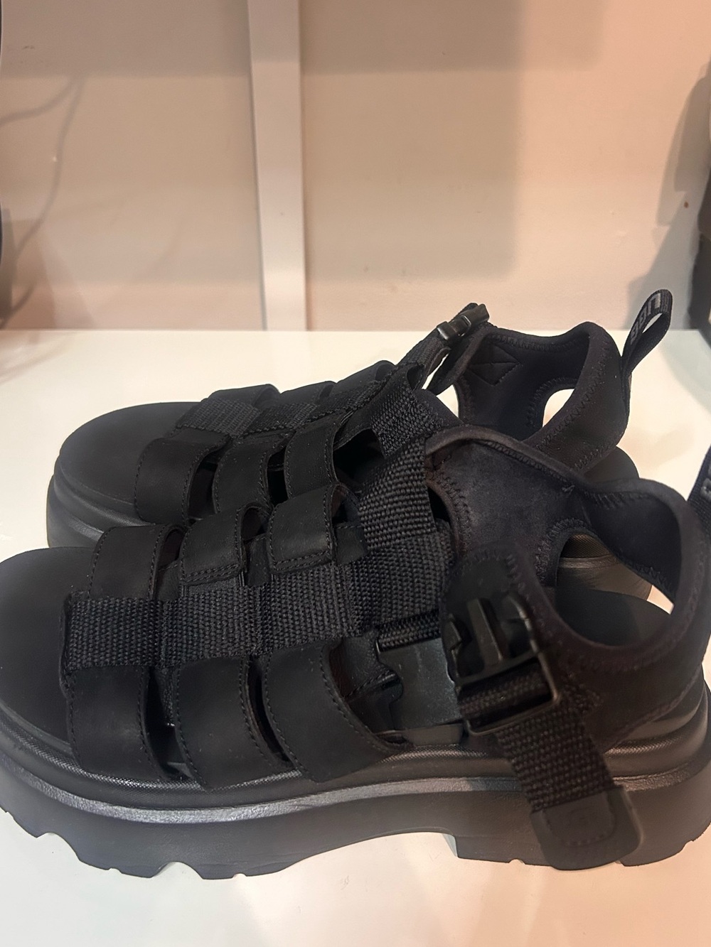 UGG Cora Fisherman Platform Sandals Black Women’s Size 9